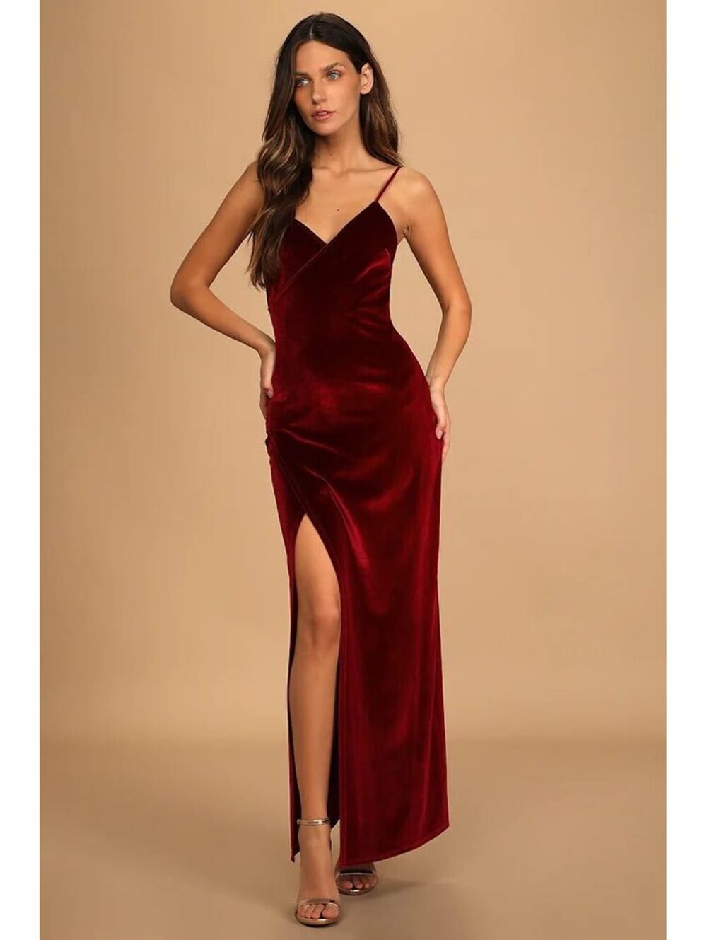 Lulus Debut Diva Burgundy Velvet Maxi Dress